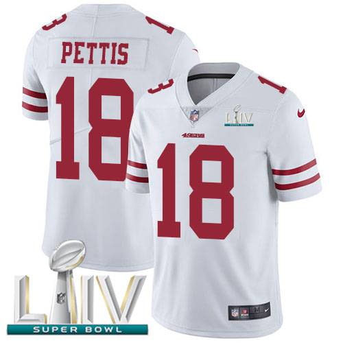 San Francisco 49ers Nike #18 Dante Pettis White Super Bowl LIV 2020 Men Stitched NFL Vapor Untouchable Limited Jersey->youth nfl jersey->Youth Jersey